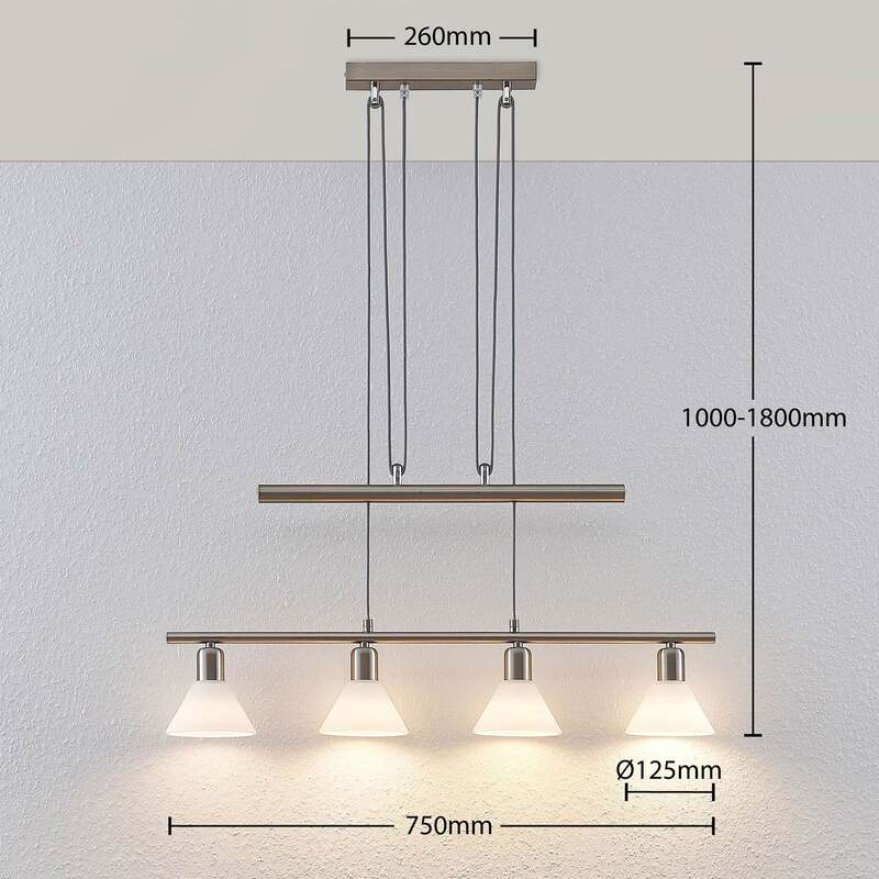 Lindby Pendelleuchte Lampe Leuchte Hängeleuchte Delira LED dimmbar nickel 4-flg - 4251096563023