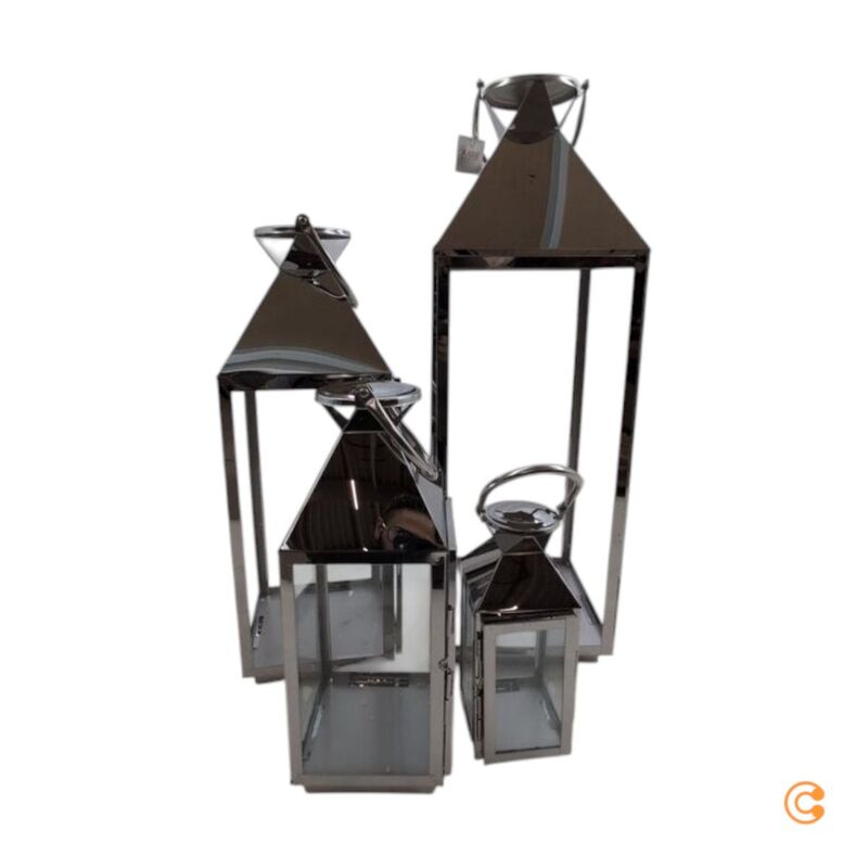 KARE Giardino Lantern, Silver, Set of 4, Stainless Steel, Glass - 4025621313557