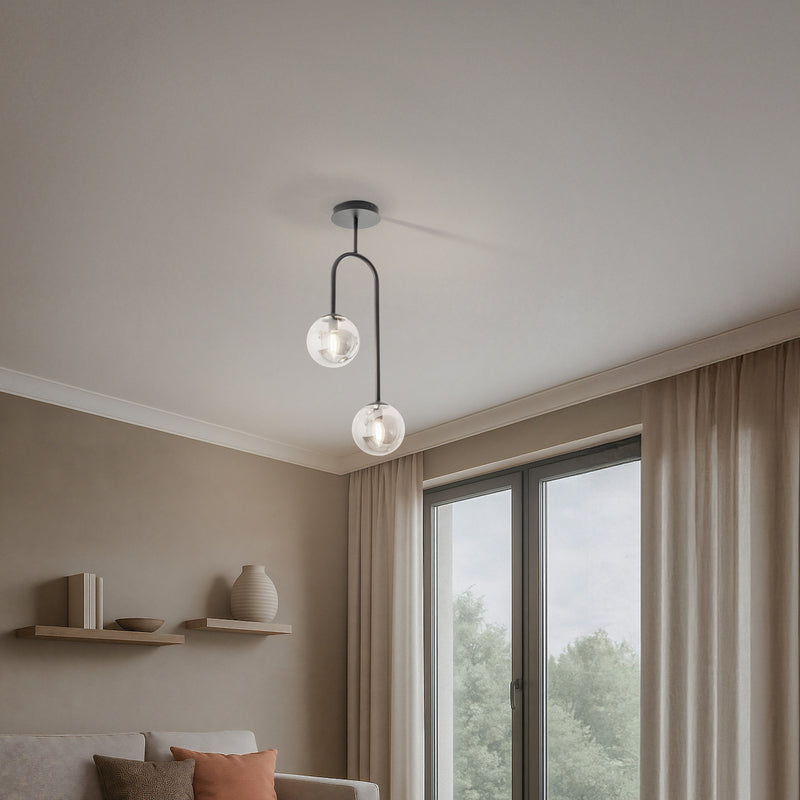 Deckenlampe Atria Hängelampe dimmbar schwarz 2-flg 76cm Höhe Rauchgrau Leuchte - 5907106009973