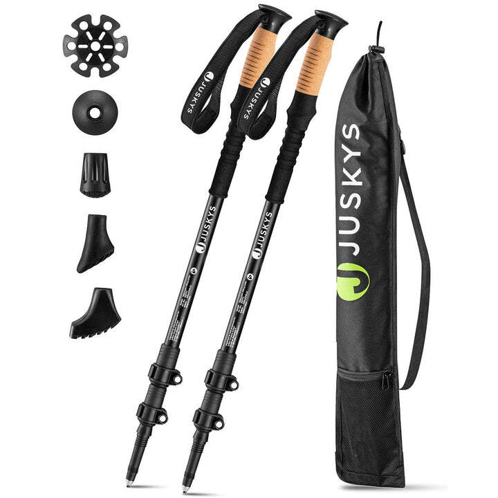 Nordic Walking Wanderstock Paar Aluminium Teleskop mit Zubehör Tasche schwarz - 4262437182506