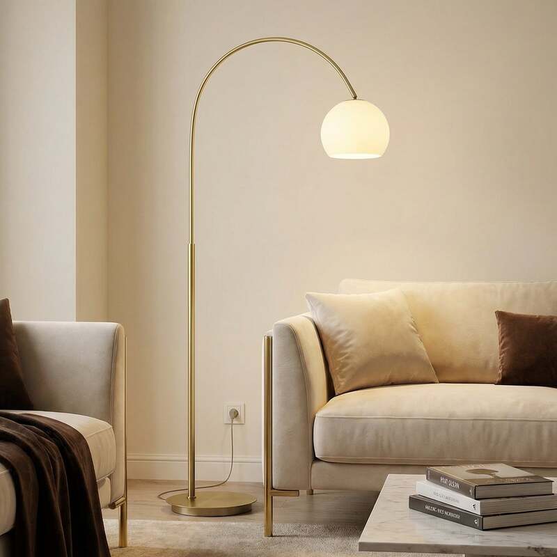 Lindby Bogenlampe Stehlampe Cynthia LED Lampe messingfarben 140cm E27 Leuchte - 4251096566048