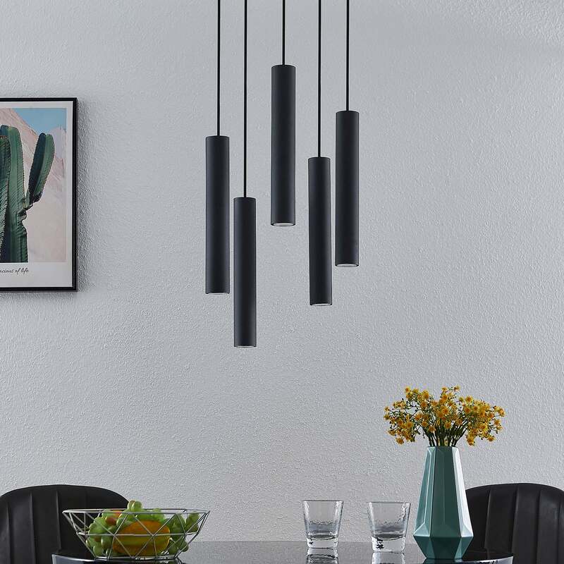 Lindby Hängeleuchte Sanad LED Pendelleuchte Lampe dimmbar schwarz 5-flg Ø40cm - 4251911703108