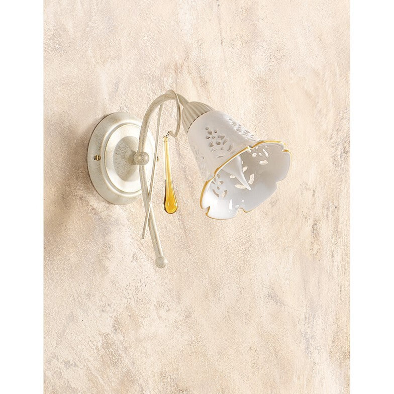 Ceramiche Wandleuchte Wandlampe Borso 2208.A Beige Weiß Kupfer E14 LED Leuchte - 2013078