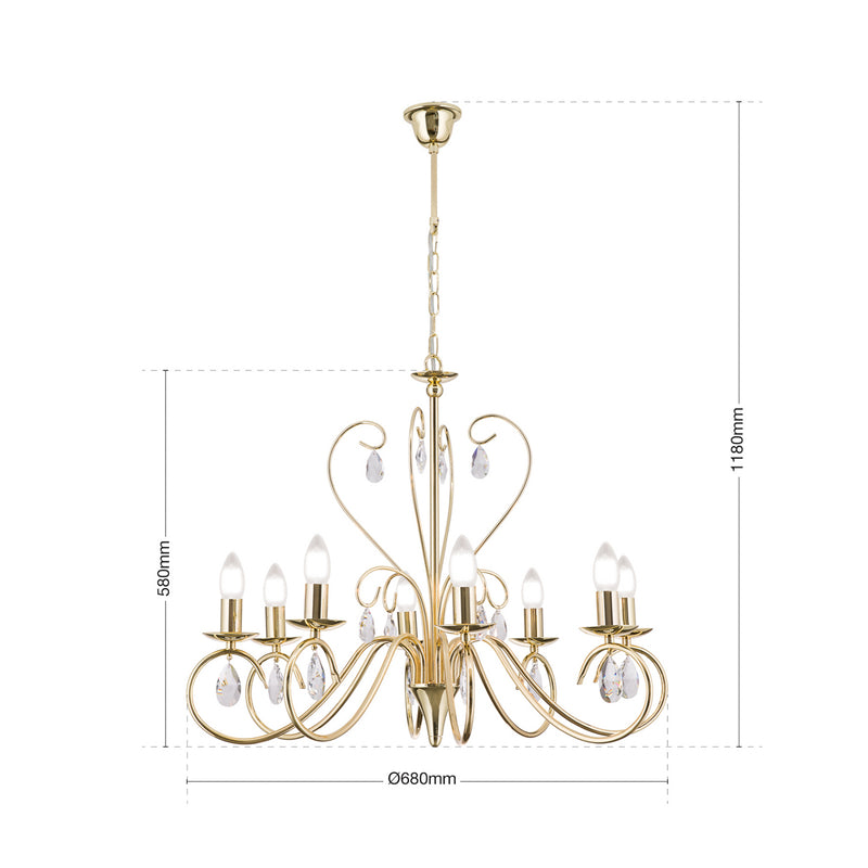 Orion Kronleuchter Alessia 8-flammig Hängelampe dimmbar Kristallglas gold Ø68cm - 9003090194681