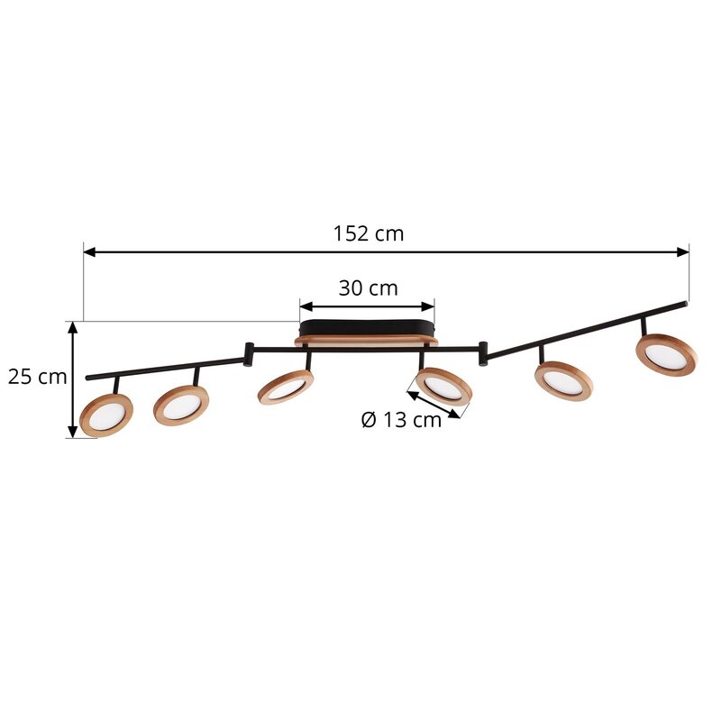 Lindby Strahler Spot LED Holz schwarz weiß 152 cm Deckenleuchte mit Dimmer - 4251911766110