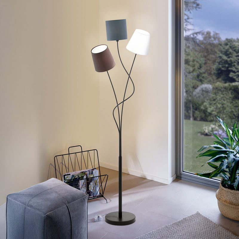 Eglo Stehleuchte Maronda Lampe mit drei Textilschirmen bunt schwarz 152cm - 9002759949952