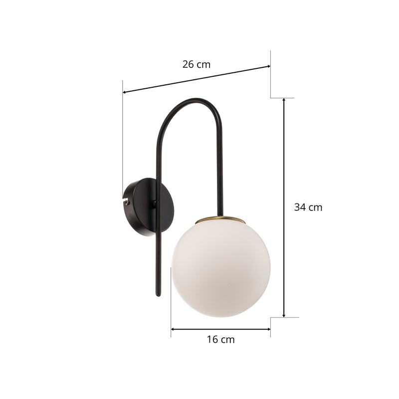 Wandleuchte Berlin schwarz/messing 34cm dimmbar E14 Metall Glas IP20 - 5907565931983
