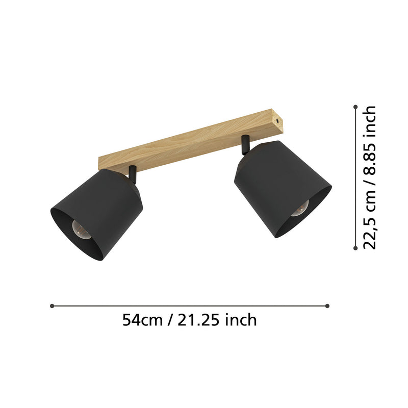 EGLO Cotorro Deckenstrahler 2-flammig Holz Stahl dimmbar bewegliche Schirme - 9008606243884
