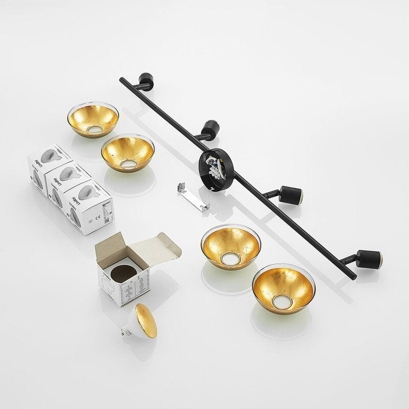 Lindby Deckenstrahler Deckenspot Erin schwarz gold Glas Lampenstrahler - 4251911708523