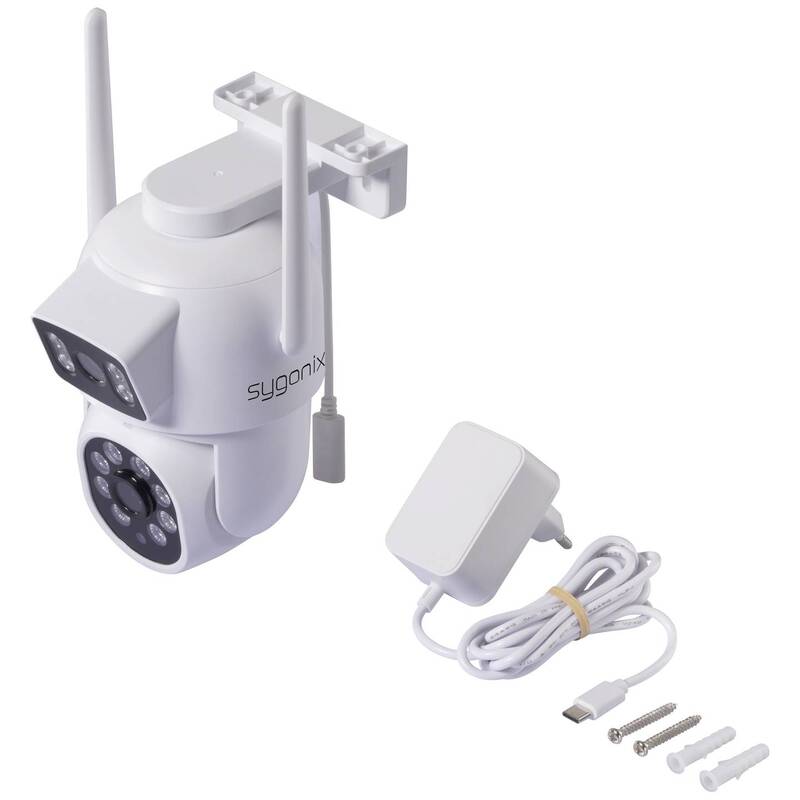 Sygonix WLAN IP Überwachungskamera 1920x1080 Pixel mit 2 Objektiven weiß IP65 - 4064161323237