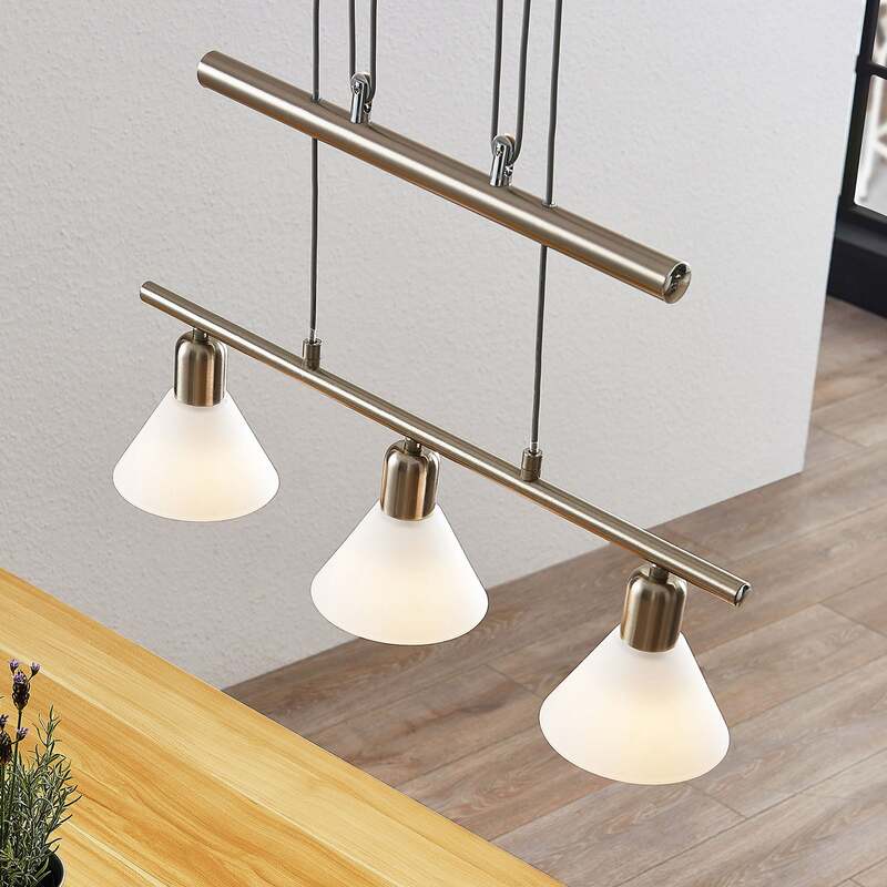 Lindby Pendelleuchte Hängeleuchte Delira LED dimmbar 3-flg nickel weiß 54x12,5cm - 4251096563009