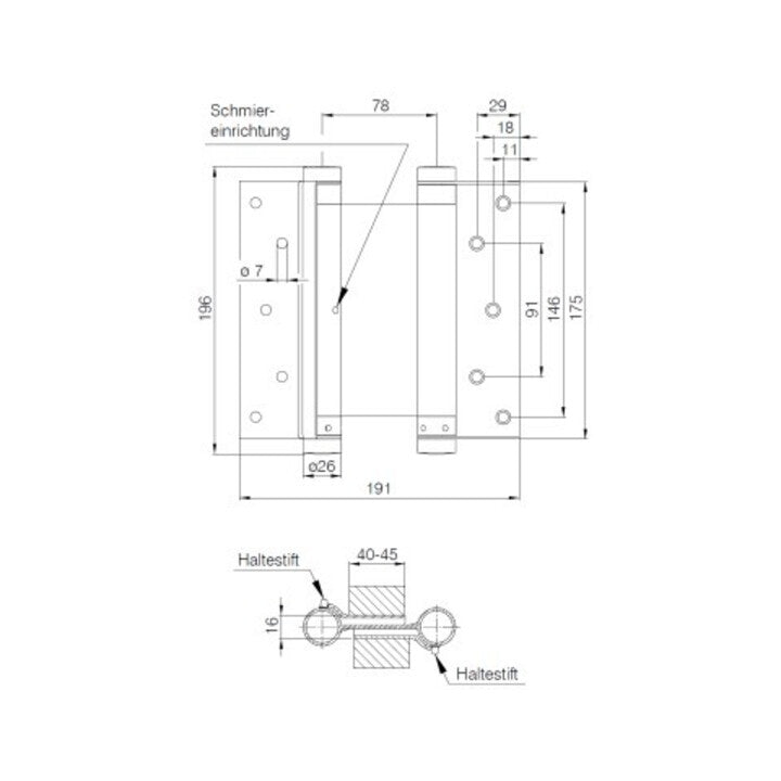 DENI Pendeltürband Türscharnier Türband beidseitig pendelnd Stahl Gr. 39/176mm - 4016753140340