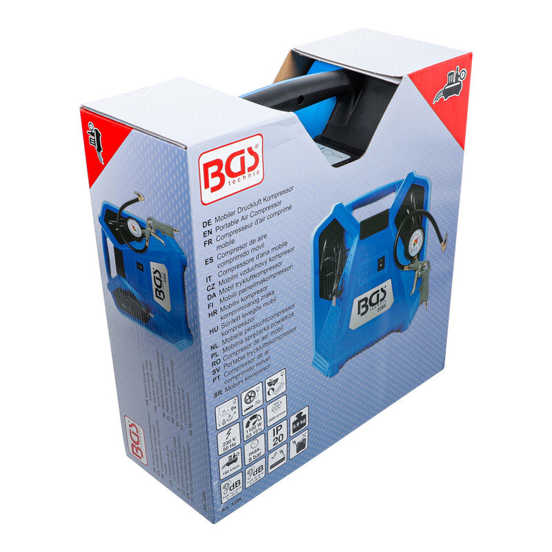 BGS technic Druckluft Kompressor 3386 tragbar 1100W 8bar 180l/min Adapter-Set - 4026947033860