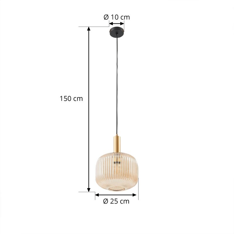 Lindby Hängeleuchte Doroteo 1-flg. amber Glas Deckenlampe Leuchte Spot Lampe - 4251911792980