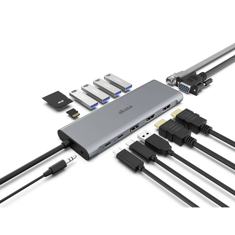 Akasa Dockingstation Hub USB-C USB Typ C Kartenleser Aluminium 14-In-1 Dock - 4710679550831