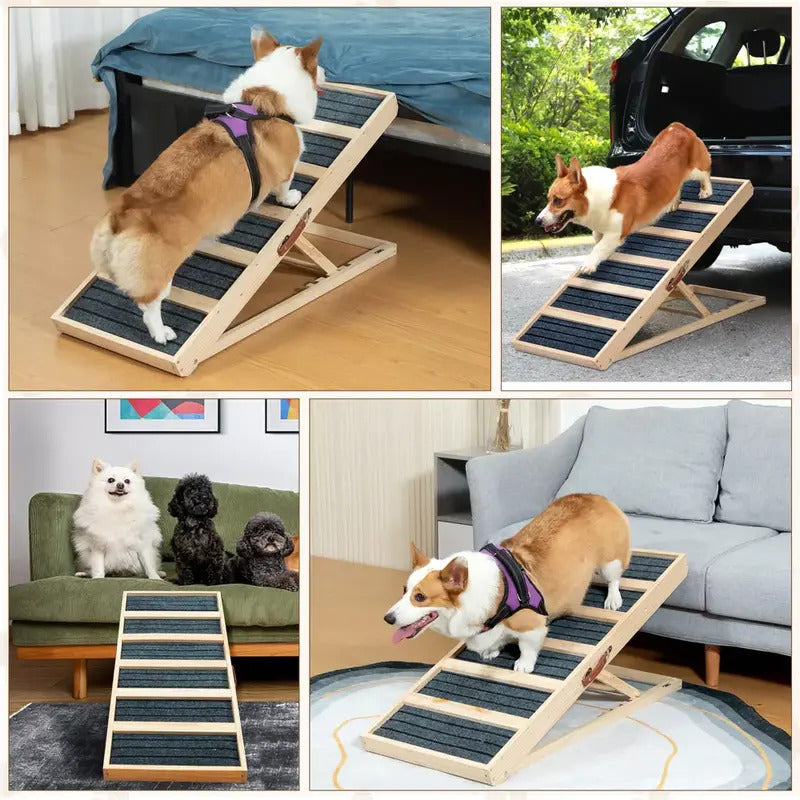 Sandinrayli Klappbare Hunde-Rampe aus Holz rutschfest 40-61 cm Höhe bis 60 kg - 6974062897745