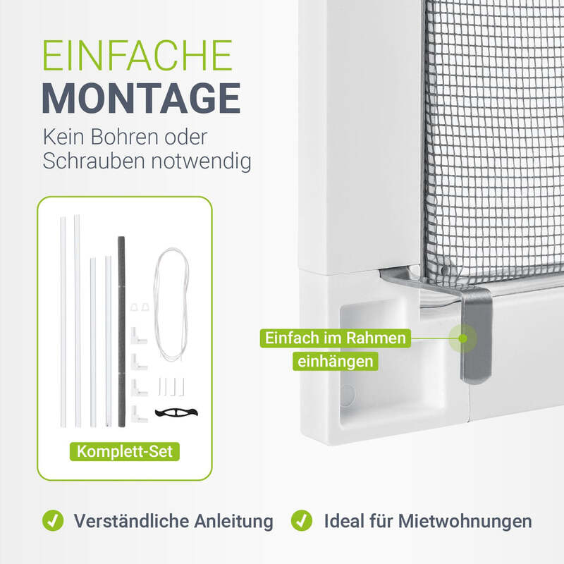 Fliegengitter Fenster Insektenschutz Aluminiumrahmen 80x100cm weiß Fiberglasnetz - 4260304768488