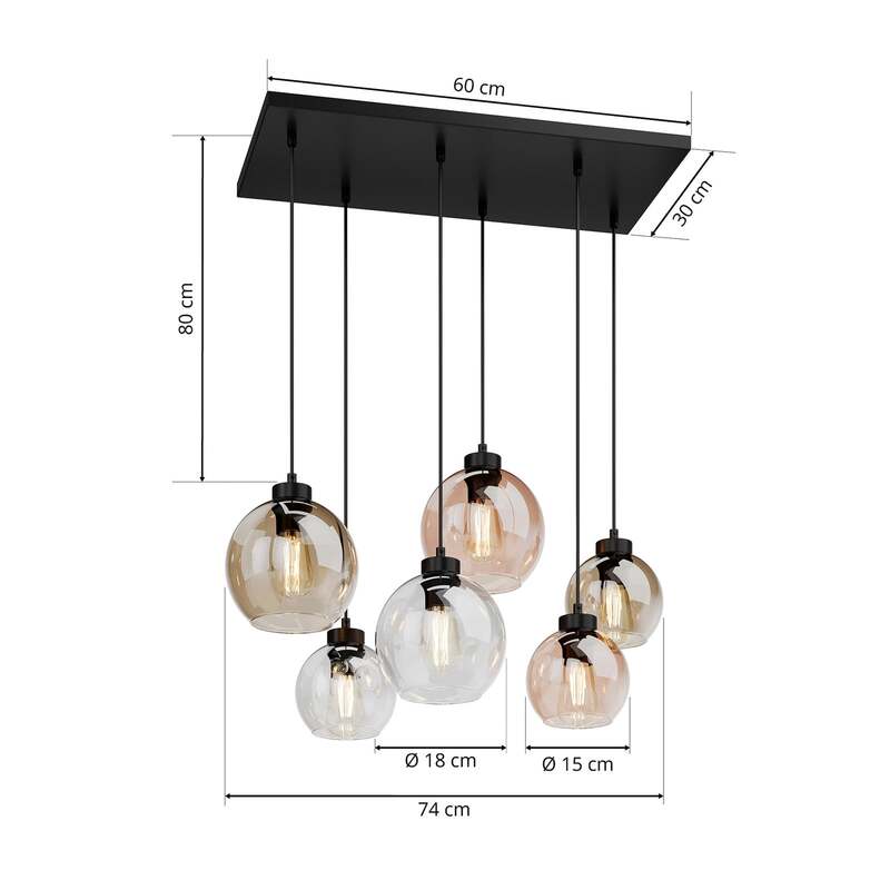 Hängeleuchte Cubus 74cm 6-flg LED Pendelleuchte dimmbar klar honig braun - 5901780521646
