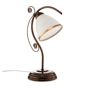 B-Ware Lamkur Tischleuchte Tischlampe Roma Metall Glas weiß braun Schalter E27 LED 39cm