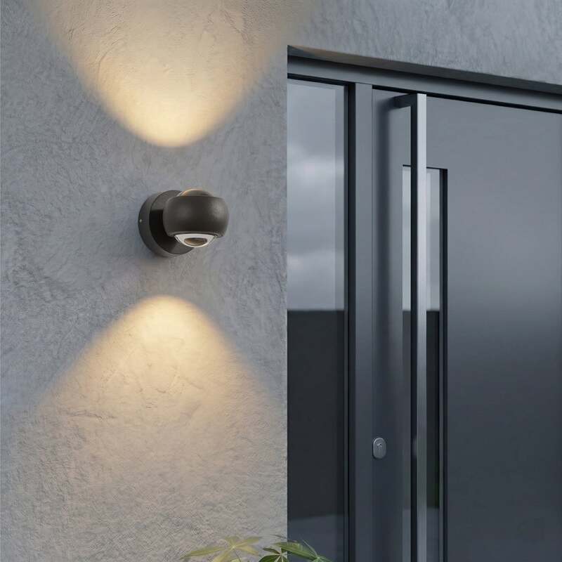 Lindby Außenwandleuchte Focra LED Gartenlampe Strahler schwarz IP54 940lm - 4255830910760