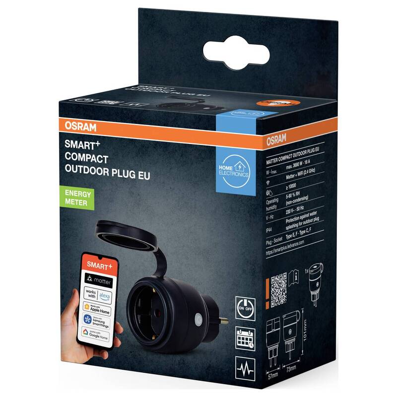 OSRAM SMART+ WIFI MATTER Funk-Steckdose Schwarz 230V Alexa Steuerung - 4099854419249