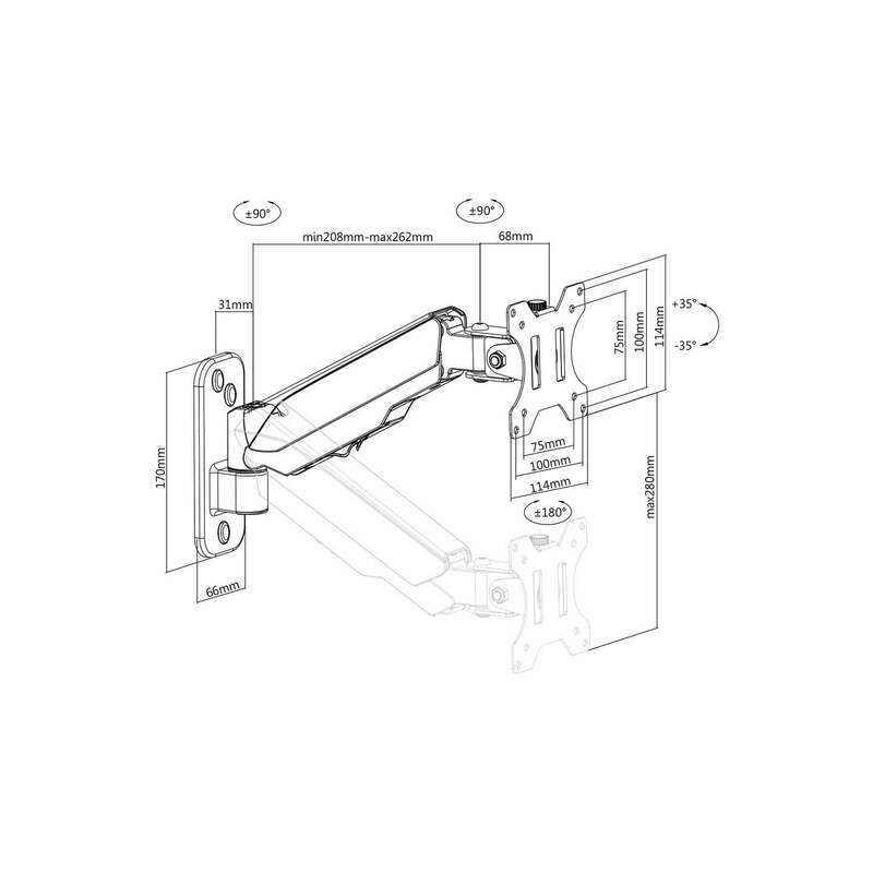 Digitus Monitor-Wandhalterung drehbar für 1 Display 33-81cm schwarz matt 8kg - 4016032465133