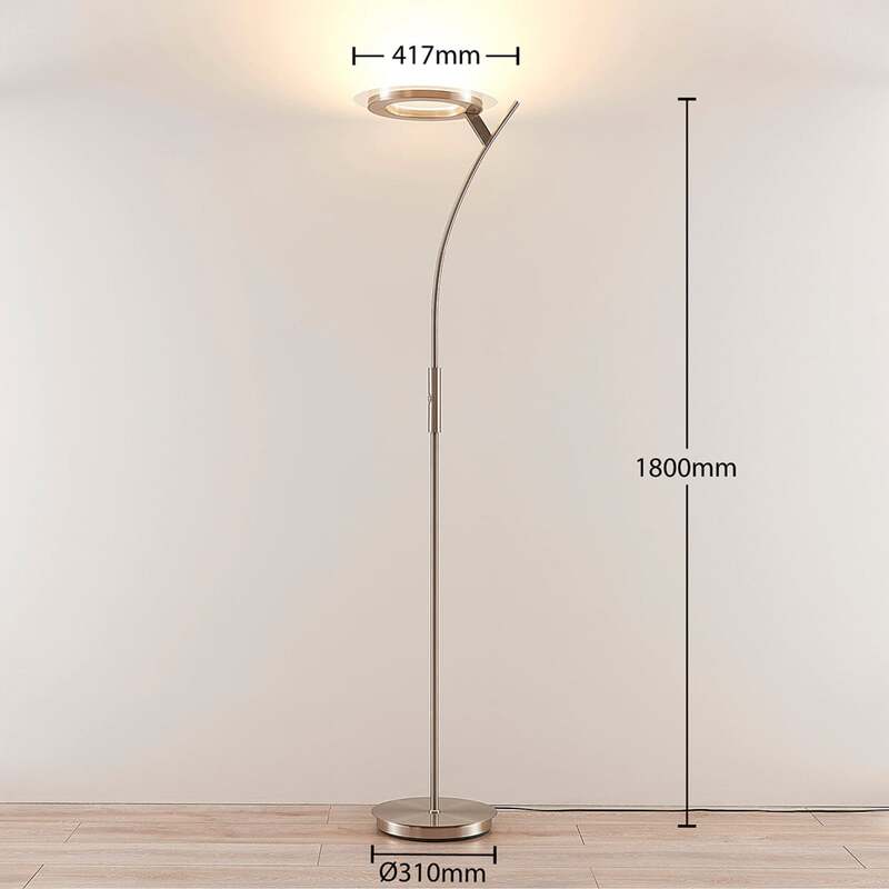 Lindby Stehleuchte Darion LED dimmbar Lampe Leuchte grau Metall 180cm hoch - 4251096544954