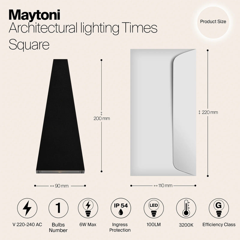 MAYTONI Außenwandleuchte Gartenlampe Times Square LED Wandleuchte schwarz 21cm - 4251110037721