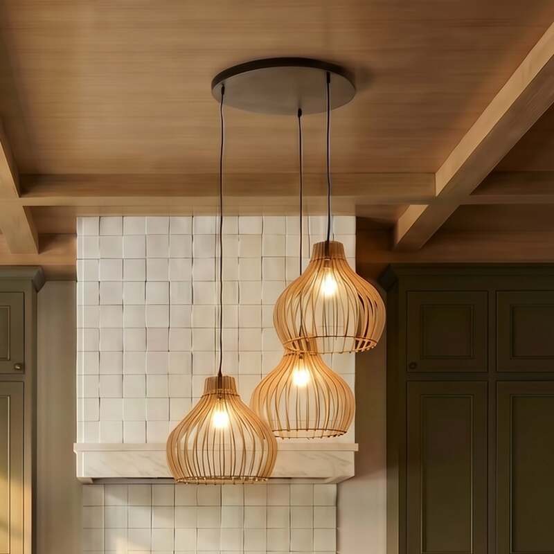 Euluna Hängeleuchte Barrel LED Pendelleuchte dimmbar rustikal Holz schwarz 50cm - 5907623620620
