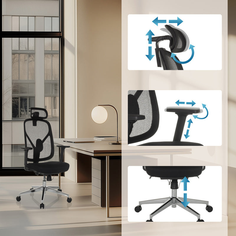 hjh OFFICE Bürostuhl Drehstuhl Chefsessel RALOO PRO Netzstoff Stoff schwarz - 4064323039075