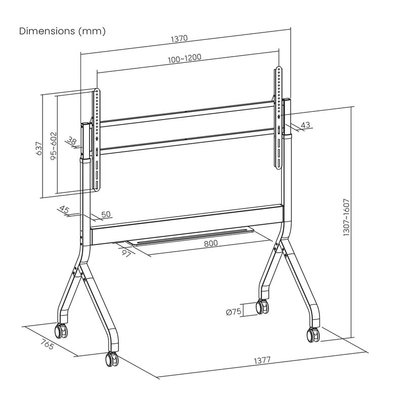 SpeaKa Professional TV-Rollwagen Bodenständer elektrisch 152,4-279,4cm grau - 4064161498201