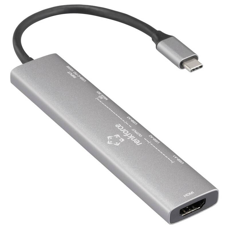 RENKFORCE USB-C Dockingstation Hub Universal Kartenleser Grau HDMI Laptop - 4064161475073