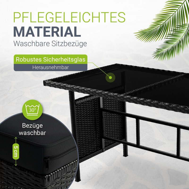 Rattan Lounge Manacor Polyrattan Gartenmöbel Set für 8 Personen Kissen schwarz - 4260565522836