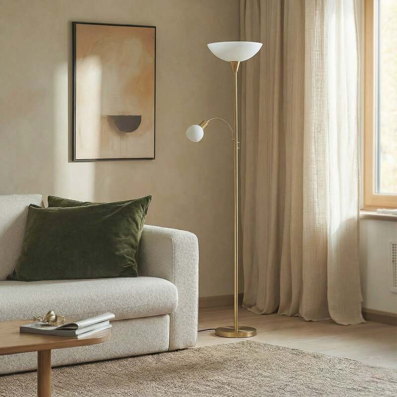 Lindby Stehlampe Elaina Leselicht LED Stehleuchte messing 183cm E27 Deckenfluter - 6291106552539