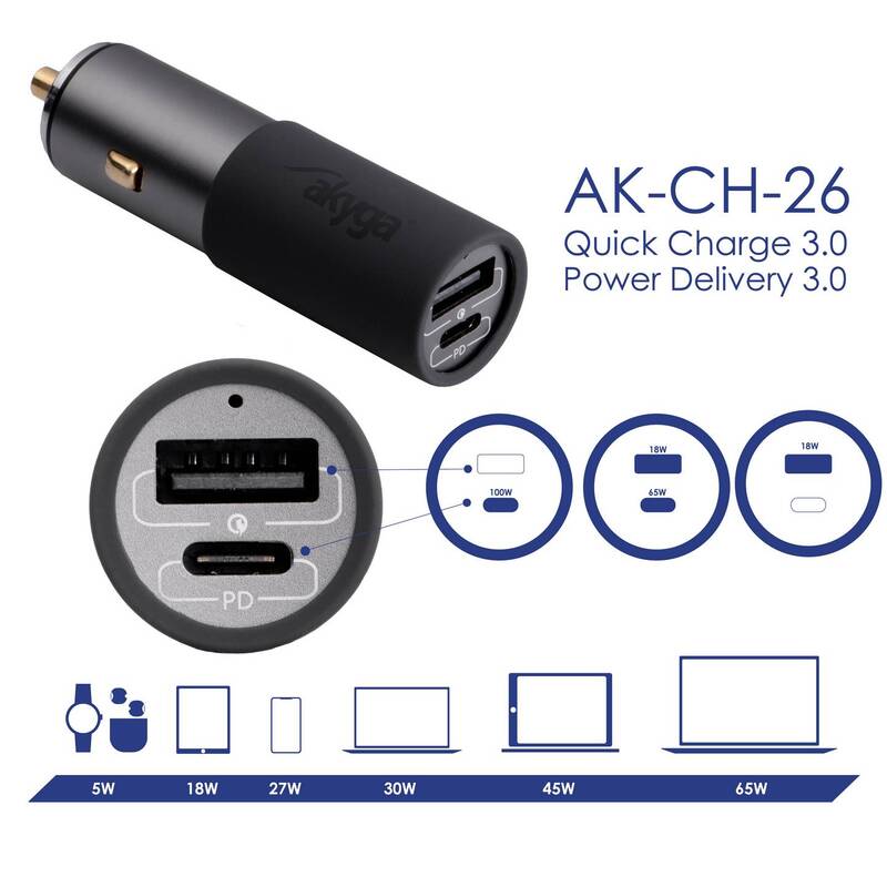 Akyga AKCH26 Autoladegerät Ladegerät Auto Ladegerät USB Kfz Adapter - 5906708750139