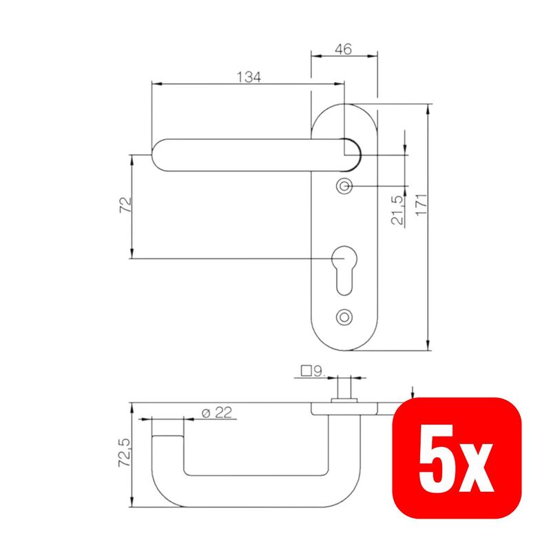 DENI FH-KS-Drücker-Kurzschild-Garnitur-rund Für Feuerschutztüren - 4016753089083
