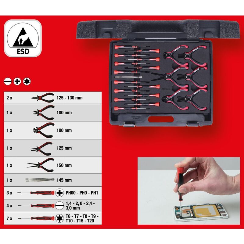KS Tools Werkzeugset 21teilig mit Feinmechanik-Schraubendrehern und Pinzette - 4042146150313