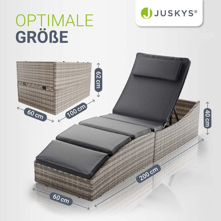 Faltbare Polyrattan Sonnenliege Lamia Relaxliege Gartenliege grau 200x60cm - 4262437181110