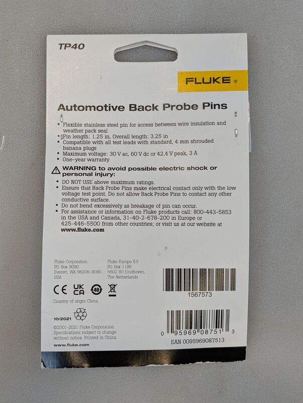 Fluke Prüfspitzen-Set CAT I 60VDC Gelb 4mm flexible Pins 5 Stück Elektrotechnik - 0095969087513