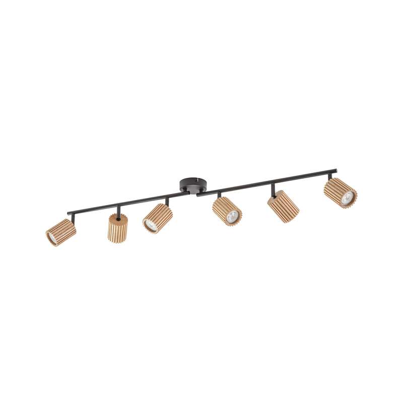 Lindby Deckenstrahler Stralino 6-flammig LED Deckenlampe dimmbar Holz schwarz - 0000010051099