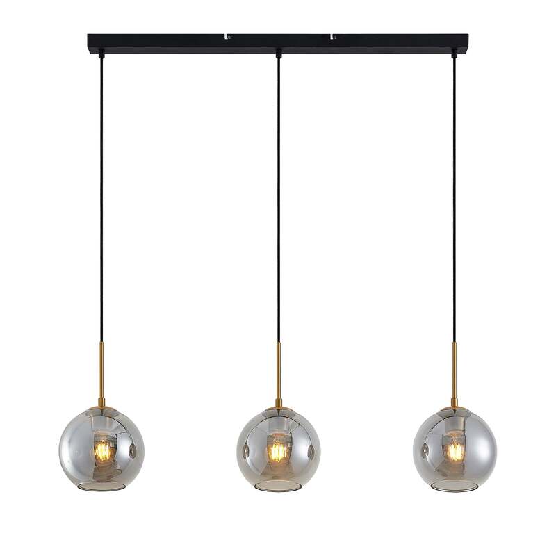 Lindby Hängeleuchte Hiwana LED Pendelleuchte dimmbar rauchgrau messing 3-flammig - 4251096598261