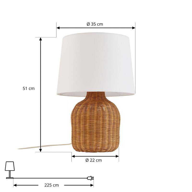 Lindby Tischleuchte Lirenda 52 cm Rattan natur/weiß E27 Schalter am Kabel - 4255830902833