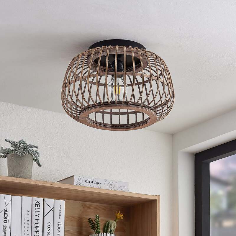 Lindby Deckenleuchte Bominio LED Lampe Rattan schwarz matt Ø40cm dimmbar 24,5cm - 4251911731354