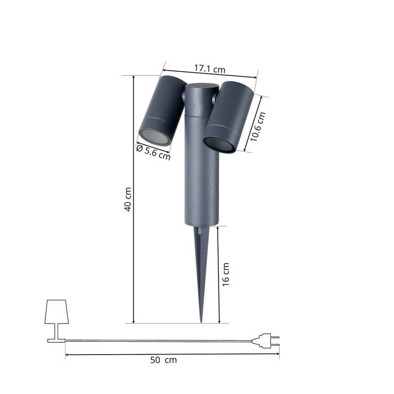 Prios Erdspießstrahler Tulimar LED Außenleuchte anthrazit dimmbar IP65 2-flg. - 4251911747621