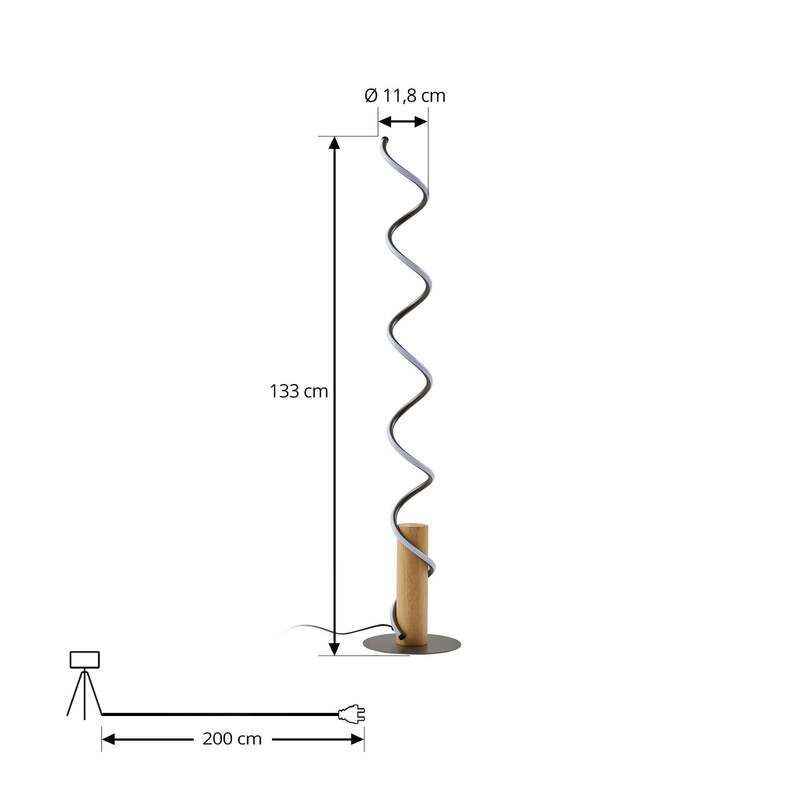 Lindby LED-Stehleuchte Spiraali grau Holz 133 cm warmweiß 2410 lm - 4251911794403