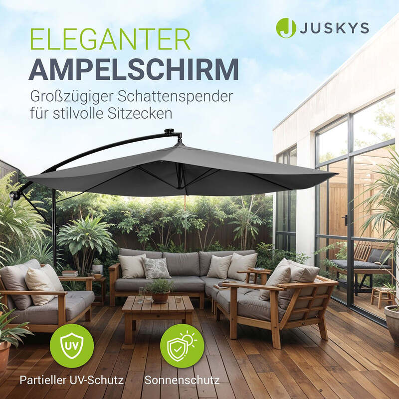 Ampelschirm Garten Ampelschirm Brazil Sonnenschirm mit Kurbel grau 300cm Ø - 4260565520276