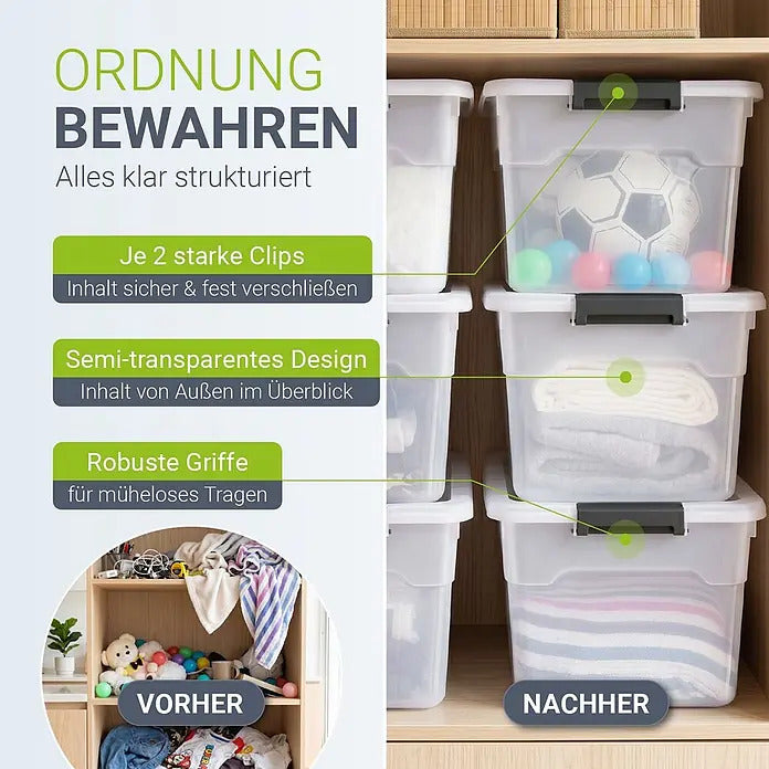 Aufbewahrungsbox Kunststoffbox 30L Set 6-teilig grau weiß semitransparent - 4260565529286