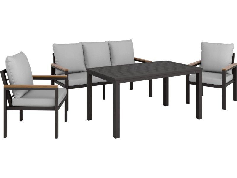 Esstischgruppe Invermay 4-teilig Tischgruppe Aluminium Akazienholz grau 43cm - 4007873331114