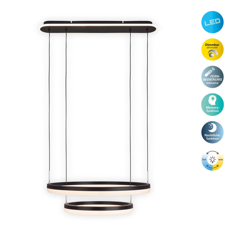 Näve Pendelleuchte Hängelampe LED CCT Ringe Fernbedienung schwarz Kunststoff - 4003222889336