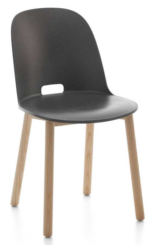 Emeco Alfi Stuhl Sitzmöbel hohe Lehne Sitzschale Dunkelgrau Gestell Esche hell - 10699762
